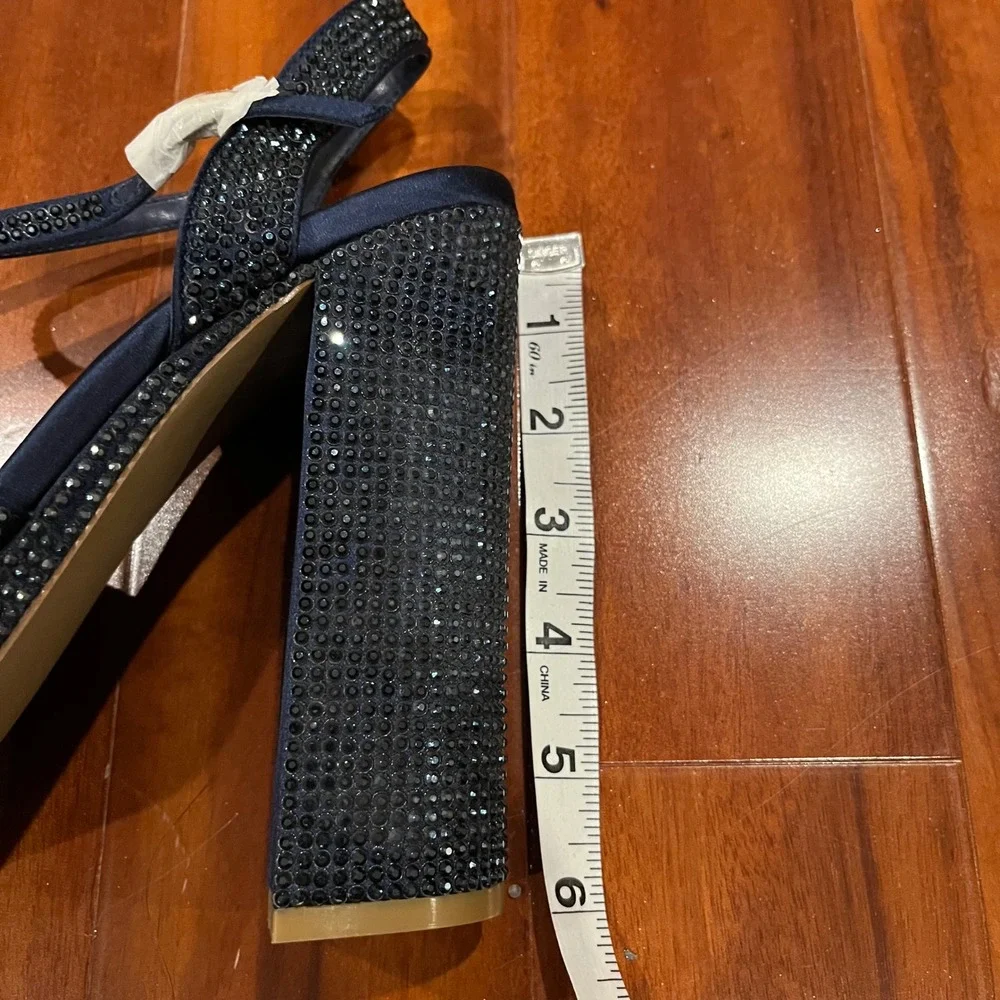 Steve Madden Blue Shoes Partytme Navy Rhinestone Platform Block Heel Sandal 9.5M